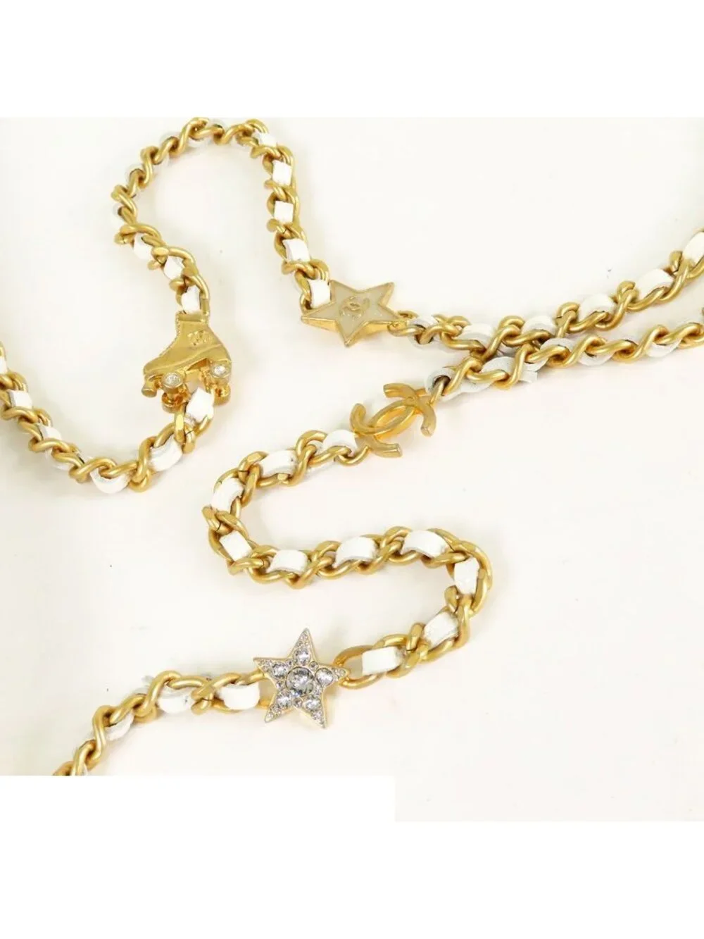 Chanel Chain Wallet White Gold Caviar Leather Charm Shoulder Bag